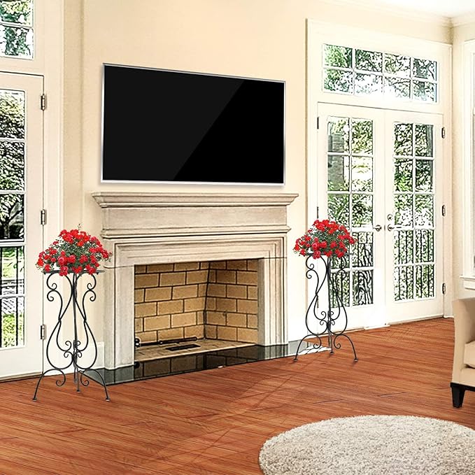 Metal Plant Stands Indoor Outdoor, Heavy Duty Flower Pot stand 22.5 inch Tall, Planter Pedestal Holder Rack for Patio Garden Porch Corner House Deck, 2 Pack(Black)