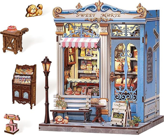 Book Nook Kit, DIY Miniature House Kits for Adult and Teens, Dollhouse Tiny Booknook Garden House Bookshelf, DIY Craft Gifts for Family and Friends (Sweet Marie)