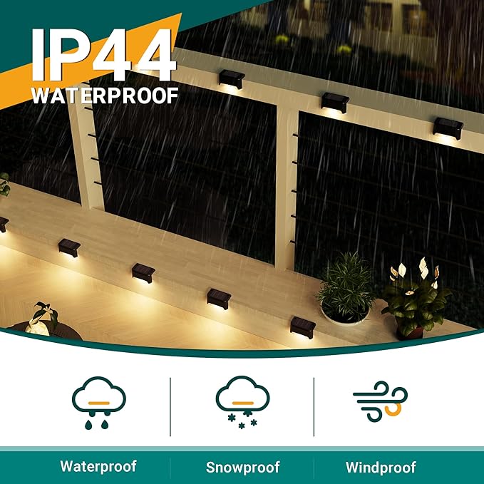 SOLPEX Solar Deck Lights 16 Pack, Outdoor Step Lights Waterproof Led for Stairs, Fence, Yard, Patio, Pathway (Warm White)