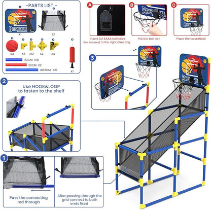Kids Basketball Hoop Arcade Game W/Electronic Scoreboard Cheer Sound, Basketball Hoop Indoor Outdoor W/4 Balls, Basketball Game Toys Gifts for Kids 3-6 5-7 8-12 Toddlers Boys Girls
