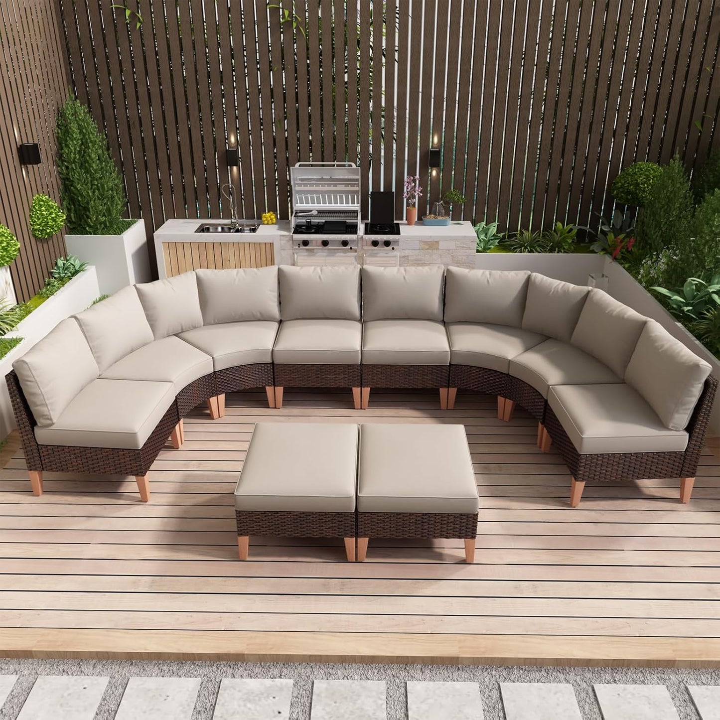 HUMMUH Patio Furniture Set,8 Pieces Outdoor Sectional Couch Chairs with Ottomans,All Weather PE Wicker Patio Conversation Sets for Garden Porch Backyard