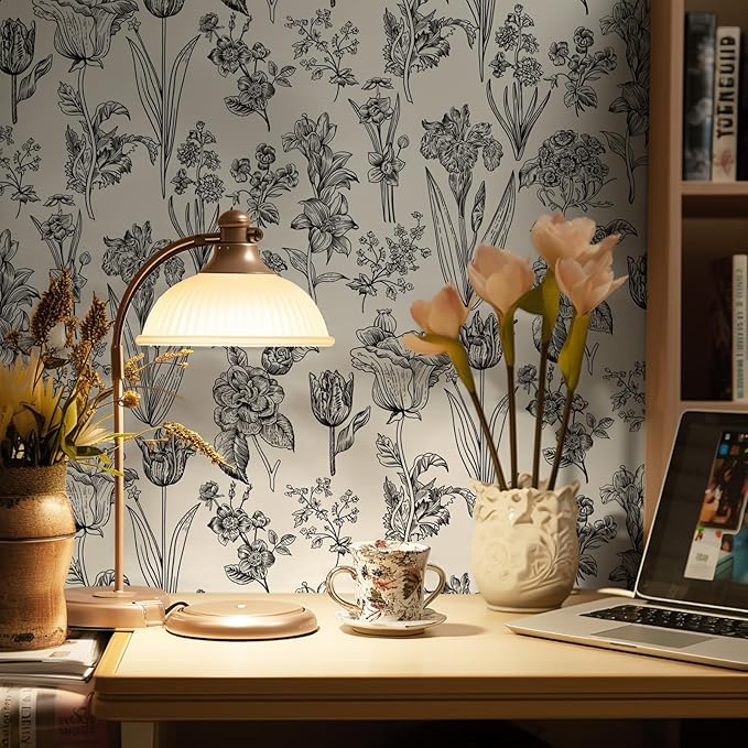 Dimoon 236"x17.3" Floral Peel and Stick Wallpaper Beige Contact Paper Waterproof Wallpaper Delicate Vintage Flower Thicken Plant Self Adhesive Removable Wall Covering Shelf Liner Decal Vinyl Roll