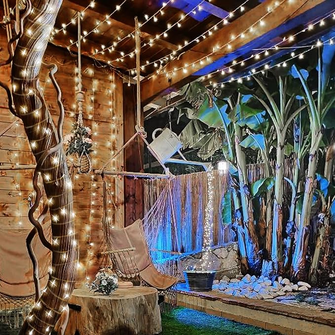 KNONEW Christmas String Lights Indoor Plug in,50FT 150LED Outdoor Waterproof Fairy Lights,8 Lighting Modes,Timer Memory Function for Bedroom Patio Balcony Party (Cool White)