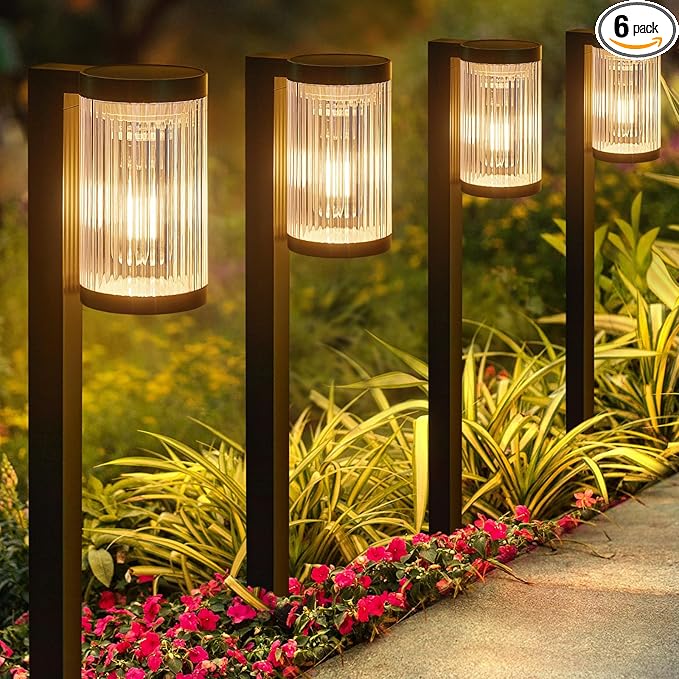 Solar Pathway Lights Outdoor, 6 Pack Upgraded Outdoor Solar Lights for Outside Super Bright Up to 12Hrs, IP65 Waterproof Solar Garden Lights for Yard Landscape Path Walkway Decoration