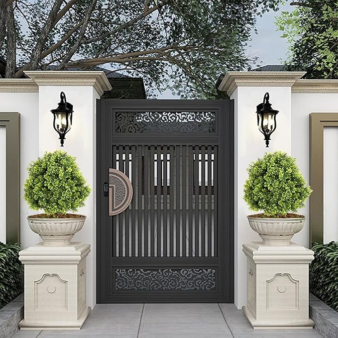 27“ Realistic Artificial Boxwood Topiary Trees Set of 2, Faux Boxwood Plants Outdoor UV-Resistant, No Maintenance Curb Appeal Fake Evergreen Bushes & Shrubs for Front Porch Outside Planter Decor