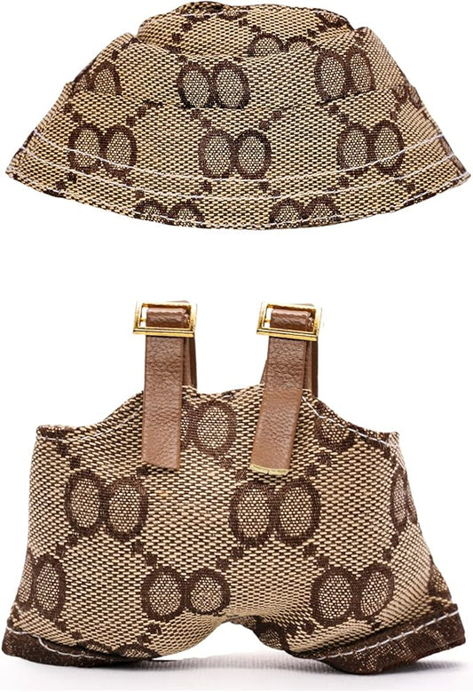 Clothes for 17cm Dolls, Premium Handmade Dolls Accessories with Chic Grid Hat & Clothes 2 Piece Set, High-End Fashion Outfit for Play & Display, No Doll, Brown