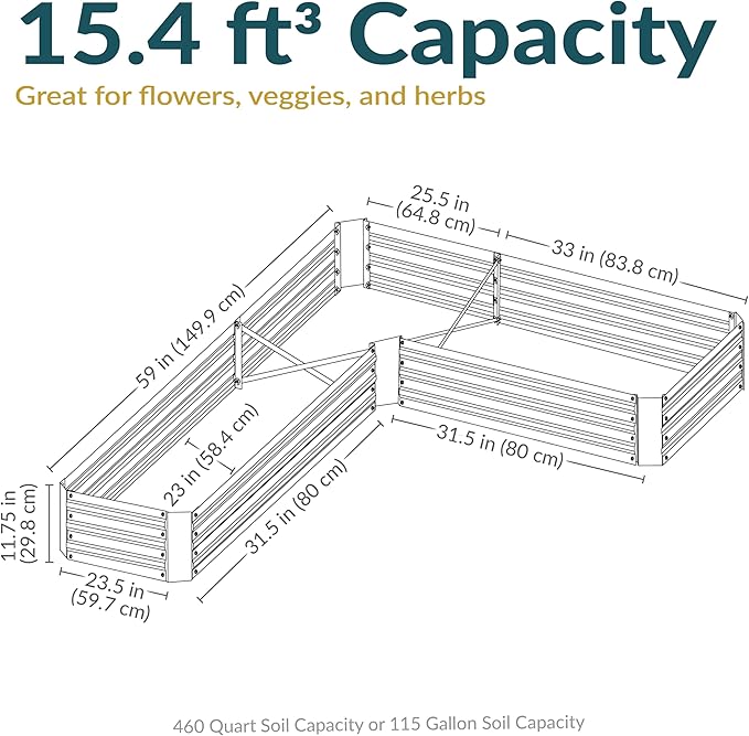 Sunnydaze 11.75" H Raised Metal Garden Bed - Galvanized Raised Garden Bed Outdoor for Vegetables and Flowers - Silver - L-Shaped