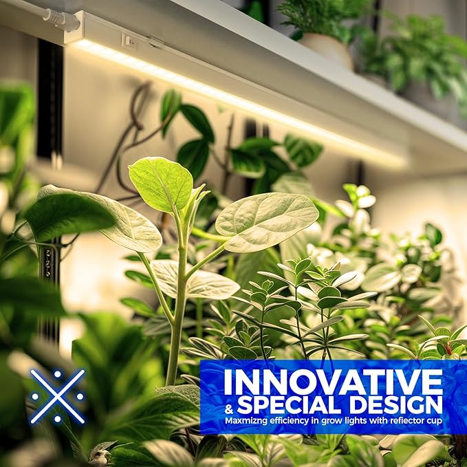 Barrina T5 Pro LED Grow Lights for Indoor Plants Full Spectrum, 2FT 60W(6 x 10W) Plant Lights for Indoor Growing with Reflector Cup, Grow Light Lamp with Individual Switch, Yellow, 6 Packs