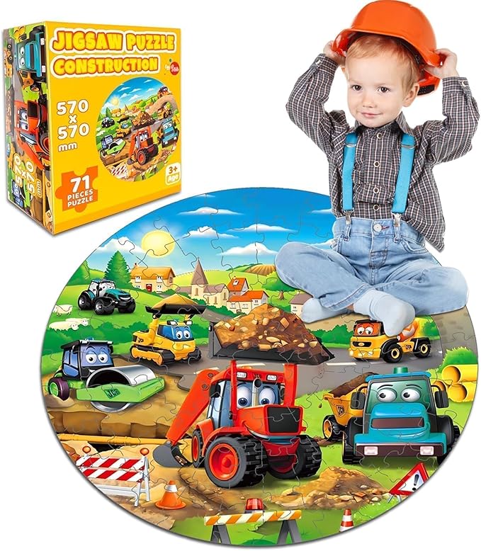 Christmas Floor Puzzles Monster Truck for Kids Ages 3 5, 71pcs Construction Site Large Jigsaw Toddler Puzzles, Children Learning Preschool Educational Toys Birthday Gift for 4 6 8 Years Old