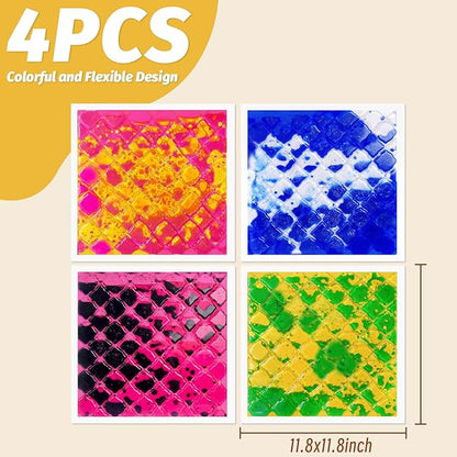Liquid Lava Tiles for Kids： 11.8x11.8 in Educational Play Mat with Non-Slip Base Develop Motor Skills & Creativity for Children 3-12 Years (4 Pack C)