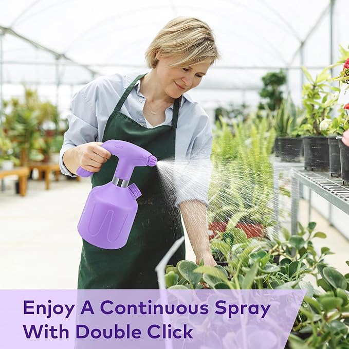Electric Spray Bottle Automatic Plant Mister 1.8L Rechargeable Battery Powered Sprayer Continuous Spray Bottle Pump Sprayer Indoor Watering Can Garden Mister Bottle for Plants Purple