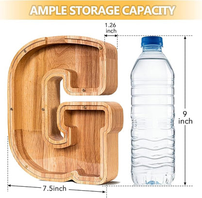 KMC Wooden Letter Piggy Bank, Personalized Initial Piggy Bank for Kids Boys, Clear Alphabet G Wood Money Box, Unbreakable Coin Saving Jar, Birthday, for Children