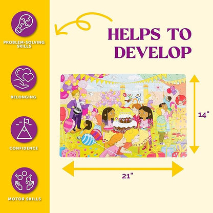 Upbounders® Birthday Balloons 48 Piece Jumbo Puzzle for Kids | Floor Puzzles for Ages 4-8 | Kids Party Puzzle with Pinata & Black Brown Children at Play | Multicultural & Eco-Friendly