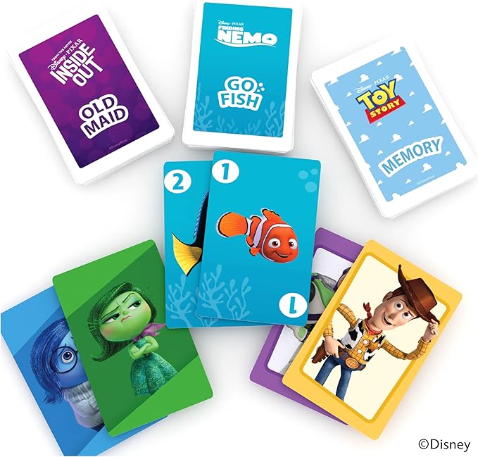 Bicycle Disney Games Bundle: 3 in 1 Mickey Card Games, 3 in 1 Pixar Card Games, and Disney Pixar Forks: Plays Like Spoons, Includes 7 Different Games