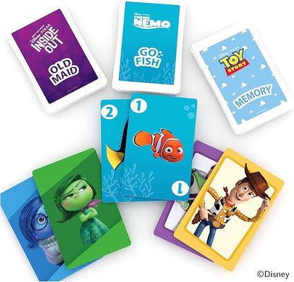 Bicycle Disney Games Bundle: 3 in 1 Mickey Card Games, 3 in 1 Pixar Card Games, and Disney Pixar Forks: Plays Like Spoons, Includes 7 Different Games