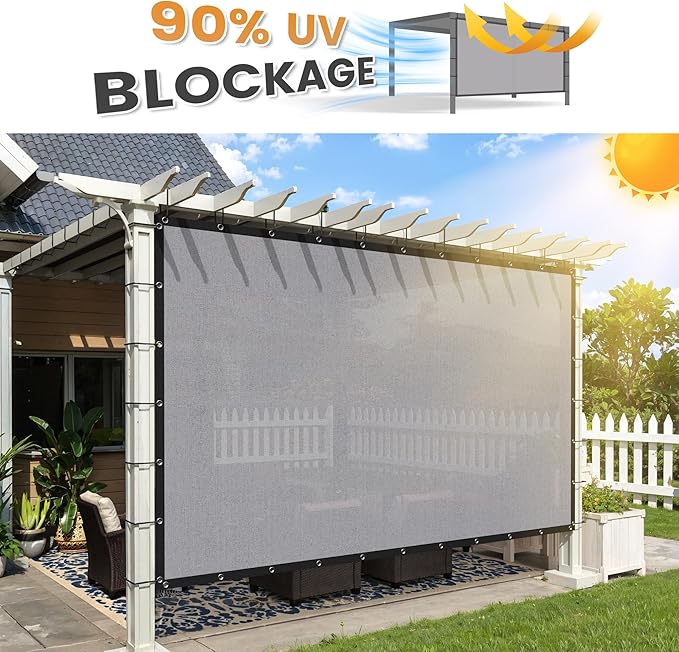 VICLLAX Shade Fabric Sun Shade Cloth with Every 2 FT Grommets for Patio Garden Pergola Cover Canopy 7x10 FT, Light Grey