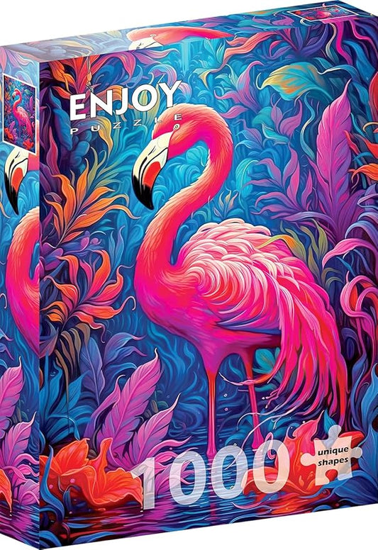 1000 Pieces Jigsaw Puzzle for Adults – Matte Finish, Soft Touch, Easy to Assemble, Tight Fit, Vivid Colors, Missing Pieces Service – Pink Flamingo in Wild Forest Flower Pond – by ENJOY Puzzle