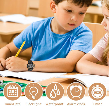Kids Watch,Boys Watch for 3-15 Year Old Boys,Digital Sport Outdoor Multifunctional Chronograph LED 50 M Waterproof Alarm Calendar Analog Watch for Children with Silicone Band,Kids Gift