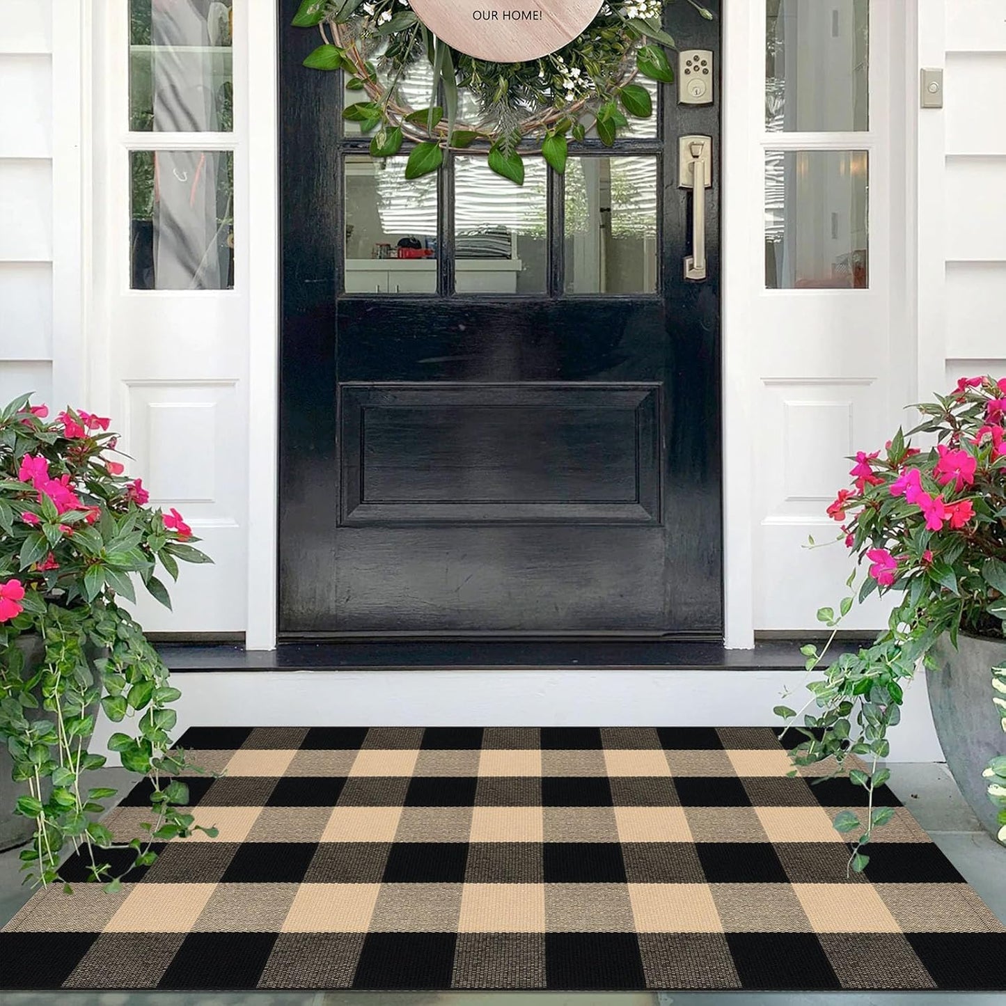 IOHOUZE Buffalo Plaid Checkered Rug 27.5 x 43 Inches Front Door Mats, Washable Area Rugs for Front Porch Welcome Mats Indoor Outdoor, Entryway Door Rug for Entryway, Home Entrance, Tan Black
