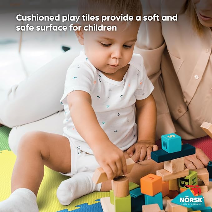 Norsk Reversible Kids Puzzle Play Mats 1/2" Thick EVA Interlocking Foam Tiles (Multicolor/Black 40 Tiles - 160 sq. Ft. 1/2" Thick)