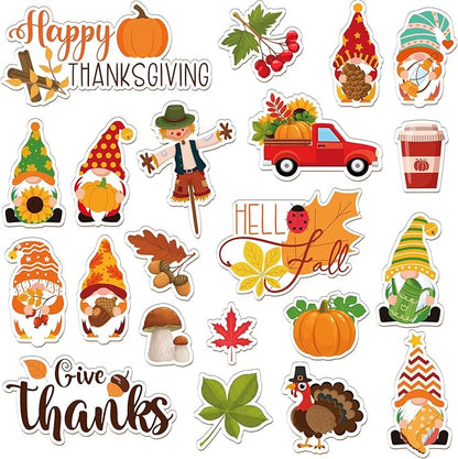 Ferraycle 21 Pcs Thanksgiving Fall Window Gel Clings Autumn Window Gel Clings Turkey Pumpkin Gnome Scarecrow Maple Leaves Decor Stickers Decals for Classroom Harvest Party Decor