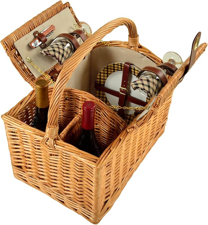 Picnic at Ascot Vineyard Willow Picnic Basket with service for 2 - London Plaid