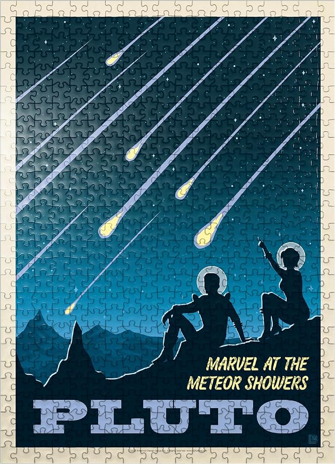 MyPuzzle Pluto: Meteor Showers, Vintage Poster - Premium 500 Piece Jigsaw Puzzle for Adults