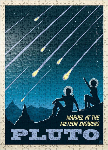 MyPuzzle Pluto: Meteor Showers, Vintage Poster - Premium 500 Piece Jigsaw Puzzle for Adults