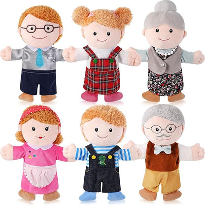 6 Pcs Family Hand Puppets 12 Inch Grandparents, Mom & Dad, Brother & Sister Plush Hand Puppet Toys Role-Play Toy Puppets for Kids Storytelling Imaginative Pretend Play Teaching Preschool(6 Family D)