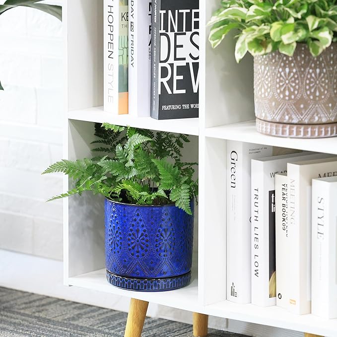 Ceramic Pots for Indoor Plants with Drainage Holes and Saucers, Ceramic Planter for Plants, Flower Pot - Set of 2