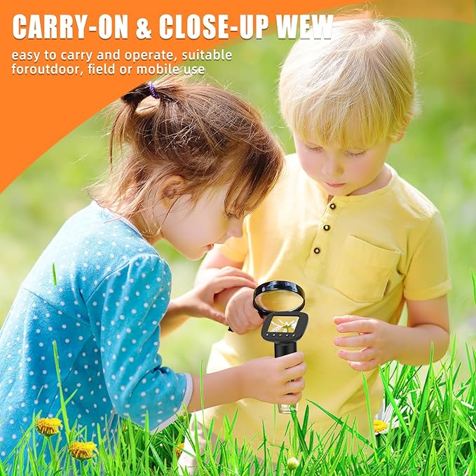 Kids Digital Microscope with 2inch IPS Screen, HD 1080P Handheld Pocket Microscope Science Kit for Children, Comes with 32GB SD Card