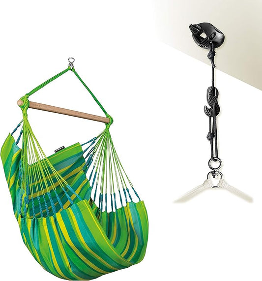 LA SIESTA® - Medium Basic Domingo Hammock Swing Chair & CasaMount - Weather & Tear Resistant Hanging Chair - Outdoor Indoor Hammock Chair w/Suspension Kit for Walls Ceilings Square Beams - Lime