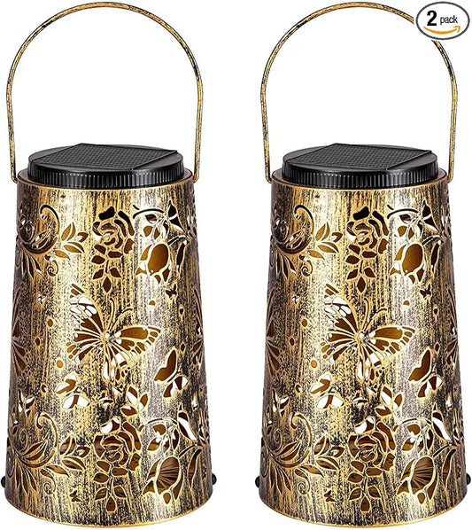 Solar Lanterns Butterfly Warm Cool Light Outdoor Waterproof Metal Decor Home Garden Yard Backyard Porch Table Pathway for Women Grandma Gifts 2pcs