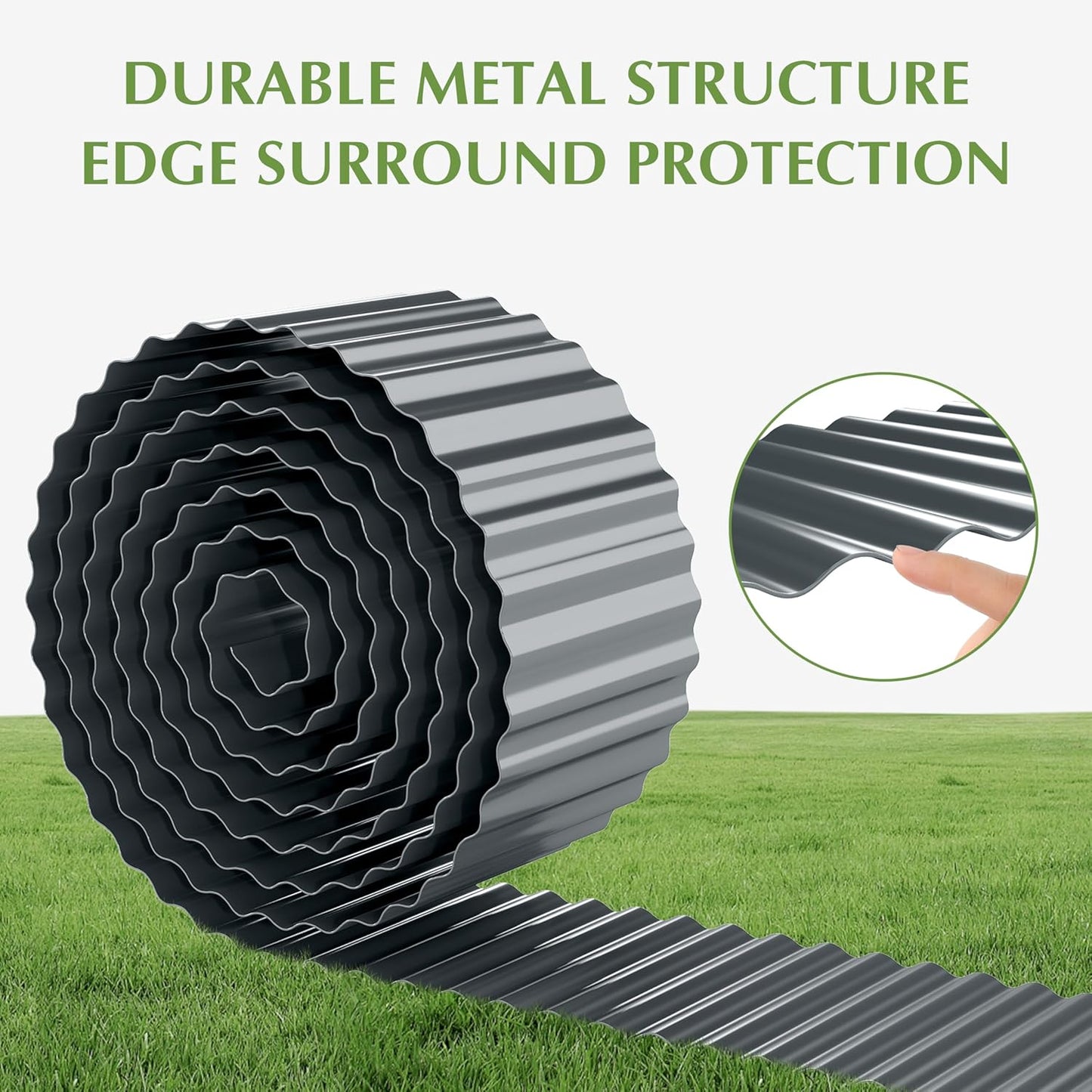 Metal Garden Edging Border, Corrugated Steel Landscaping, DIY for Lawn (Black, 6 Inch x 40FT)