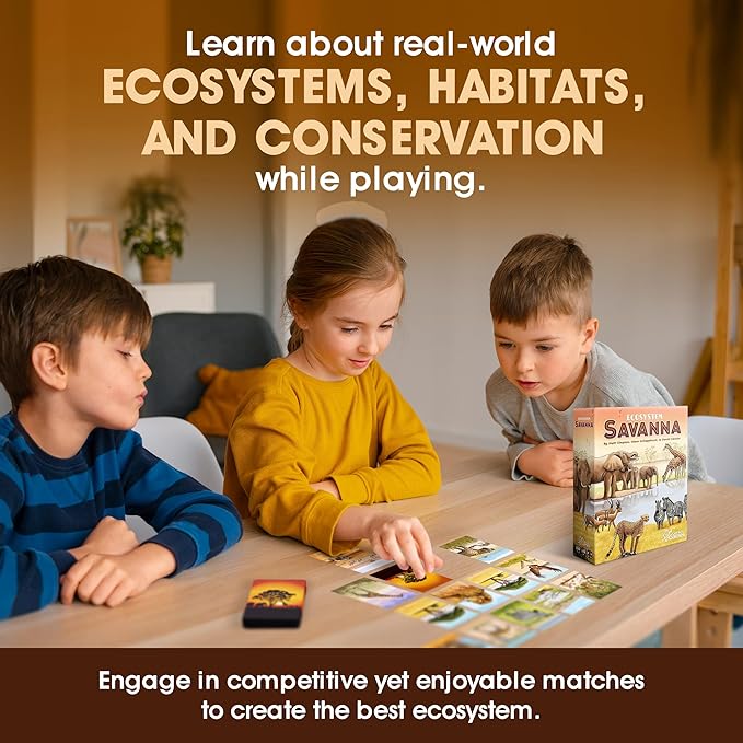 Ecosystem: Savanna - A Family Card Game About Animals on Grassy Woodland of African Savanna - Fun & Educational Ecology Game for Kids & Adults - Strategy Board Game for Gamers, Students & Teachers