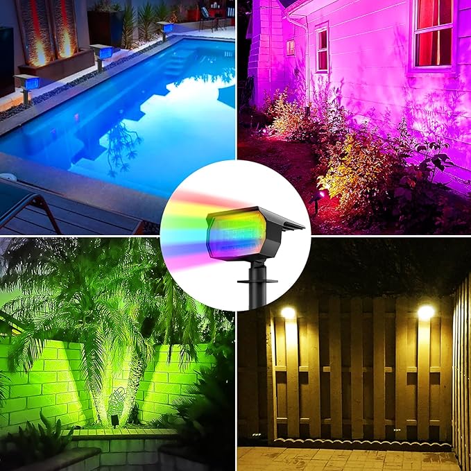 nipify 4 Pack Solar Spot Lights Outdoor Color Changing, 7 Modes Halloween RGB Solar Powered Waterproof Spotlight, Landscape Lighting for Outside Yard Garden Pathway