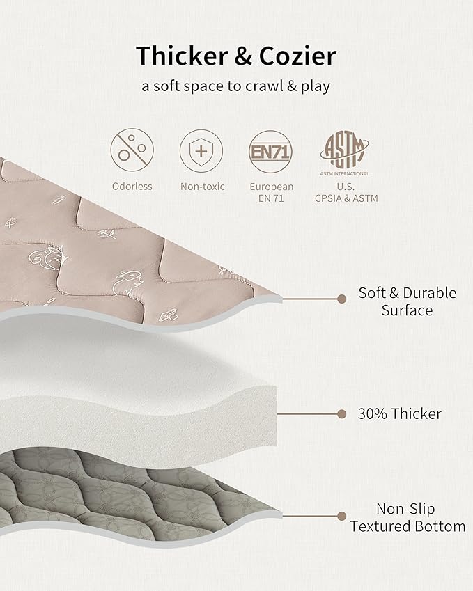 Fortella Play Mat for Baby, Soft Foam Floor Pads, 47"x47" Tummy Time Play mat for Infant and Toddler, Portable Foldable Puzzle Mat for Nursery, Outdoor Yard or Playpen (Forest Taupe)