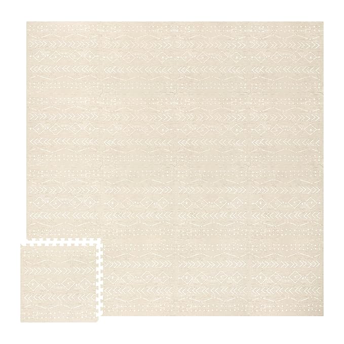 Lillefolk Baby Foam Play Mat - Baby Playmat | Tiles Interlocking Mat - Foam Baby Mat for Babies & Toddlers - Non Toxic Play Mat for Baby Tummy Time Mat Super Luxe Size 8x8 ft (16 Tiles), Beige