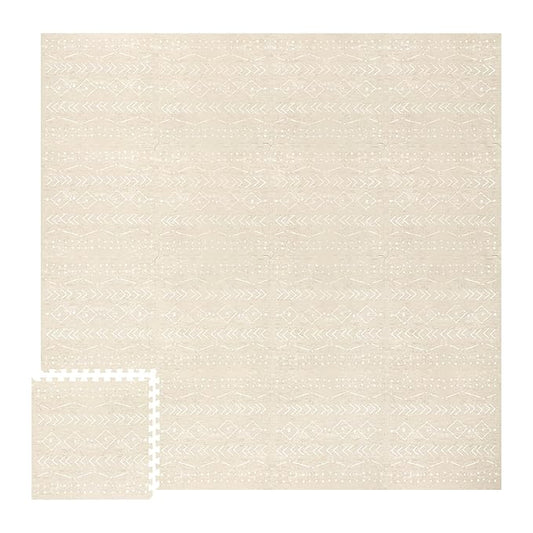 Lillefolk Baby Foam Play Mat - Baby Playmat | Tiles Interlocking Mat - Foam Baby Mat for Babies & Toddlers - Non Toxic Play Mat for Baby Tummy Time Mat Super Luxe Size 8x8 ft (16 Tiles), Beige