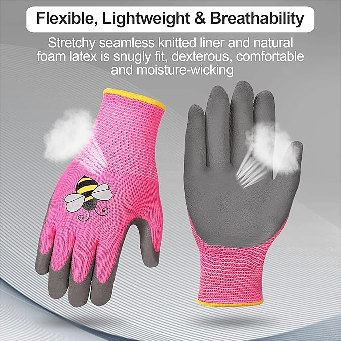 6 Pairs Kids Gardening Gloves Yard Work Gloves Children Soft Safety Rubber Coated Gloves for Toddlers Youth Girls Boys Children (Medium (Age 6-8))