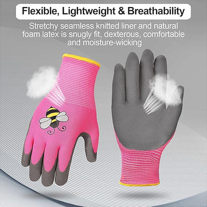 6 Pairs Kids Gardening Gloves Yard Work Gloves Children Soft Safety Rubber Coated Gloves for Toddlers Youth Girls Boys Children (Large (Age 9-11))