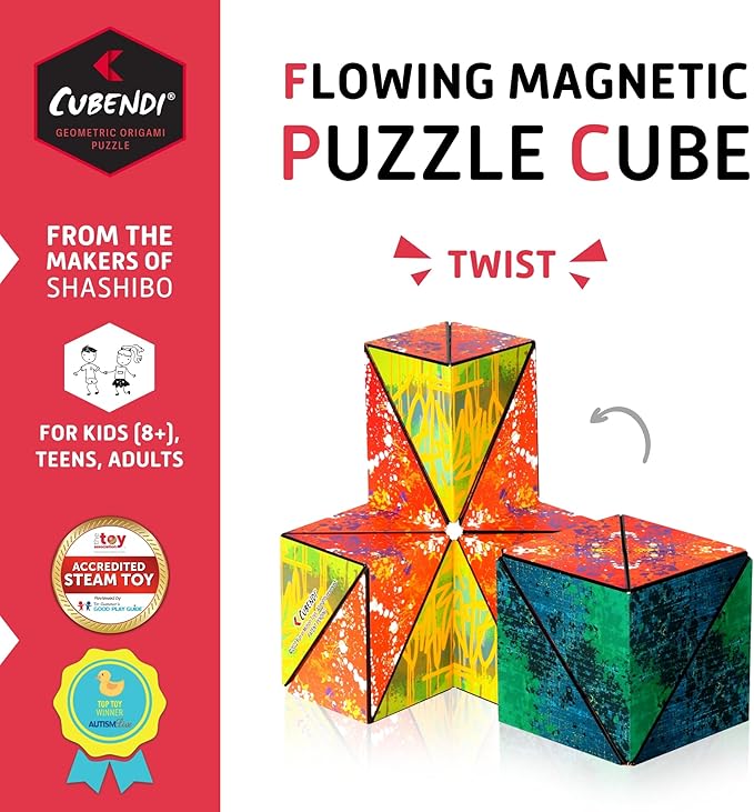 Geometric Origami Puzzle - Infinity Fidget Cube for Adults, Kids & Teens – Mesmerizing & Magnetic Shape Shifting Box w/ 48 Rare Earth Magnets - by Fun in Motion Toys (Twist)