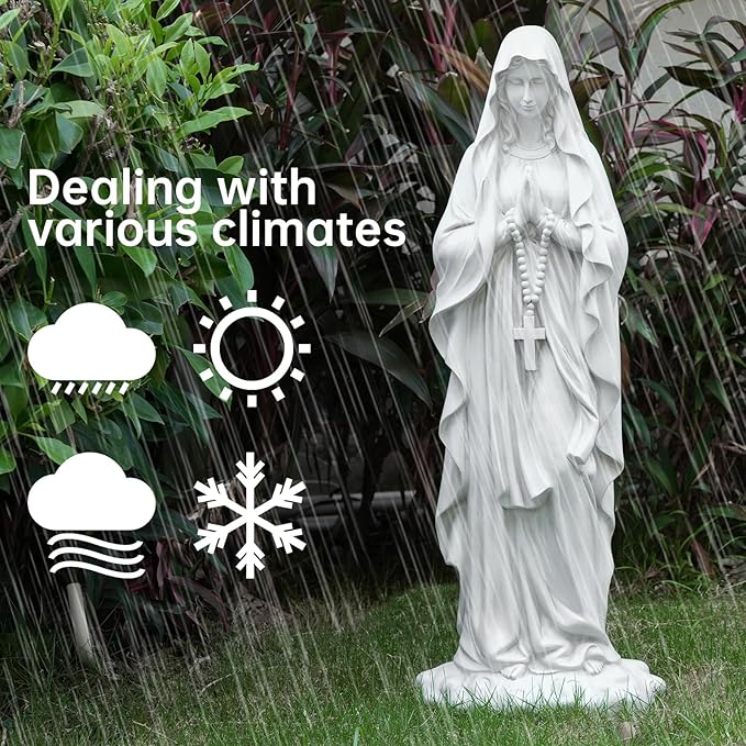 Virgin Mary Praying Statue 31.49 Inch Tall Outdoor Garden Religious Garden Statue Mary Statue Outdoor Yard Patio Deck Home Entryway Hallway Sculpture Magnesium Oxide Stone （White Virgin Mary）