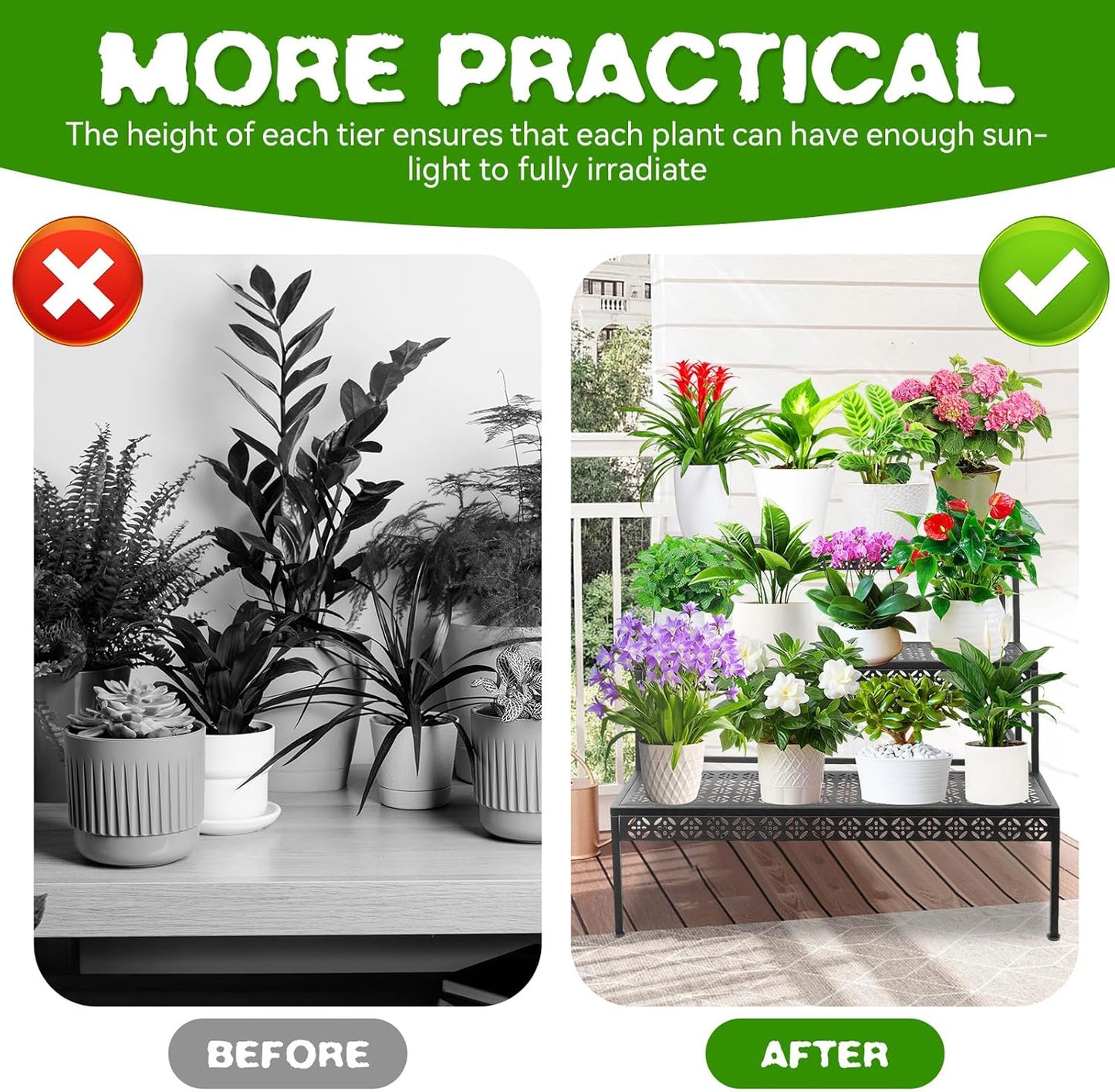 3 Tier Metal Plant Stand, Ladder Flower Pot Holder Plant Stands, Tiered Plant Stand Outdoor Storage Organizer Rack for Home Garden Patio Balcony