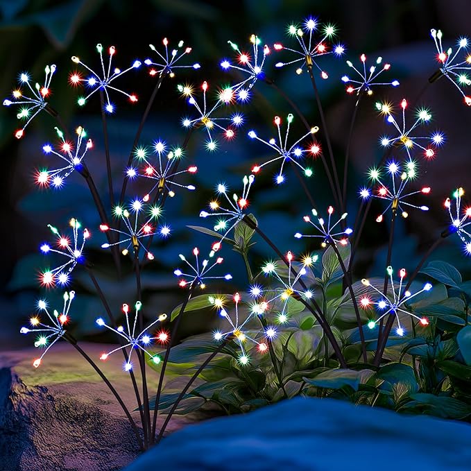 Solar Garden Decor Lights Outdoor, Solar Powered Lights Waterproof for Yard Patio Porch Flowerbed, Fairy Gardening Supplies Gifts Firwork(4 Pack Multi-Colored)