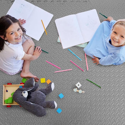 12 Tiles 12x12x1 Inch EVA Thick Interlocking Foam Floor Tiles Puzzle Exercise Mat Play Foam Mats for Boys Girls Baby Pets Home Classroom Nursery Gym(Grey)