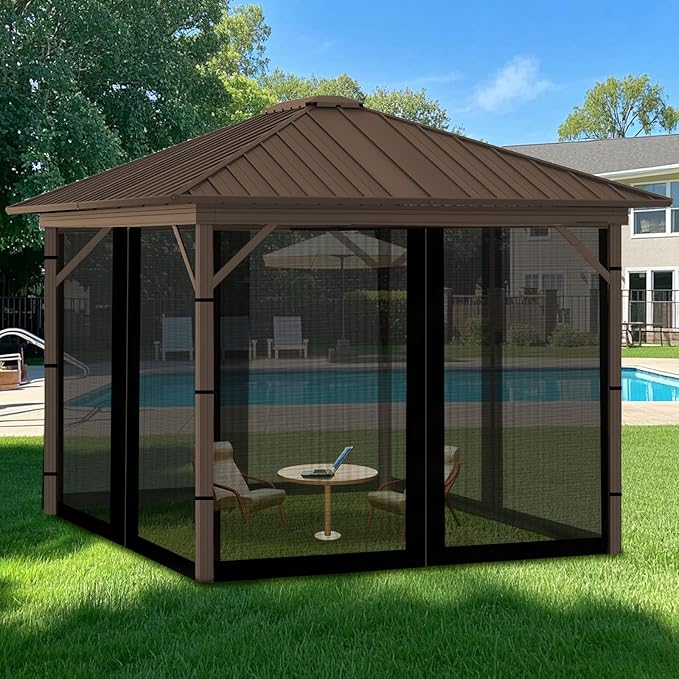 Replacement Gazebo Mosquito Netting 10' x 12',Universal Netting for Canopy Tent,4-Panel with Zipper for Outdoor Patio,Backyard (Mosquito Net Only,Black)