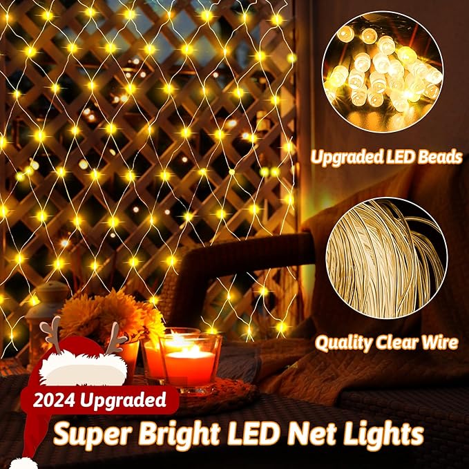 JXLEDAYY 2 Pack Total 400 LED Christmas Net Lights Outdoor Mesh Lights Fairy String Lights Plug in with Timer 8 Modes Waterproof for Outside Bush Window Wall Patio Fence Tree Decorations-Warm White