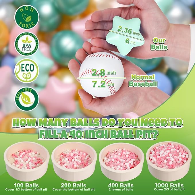 GOGOSO Ball Pit Balls for Toddlers Phthalate-Free BPA-Free Non-Toxic Crush Proof Soft Plastic Play Balls Baby Kids Shape Tent Pool Playhouse Playpen Party Decor, Pink+Green+Gold+Blue+White 100PCS