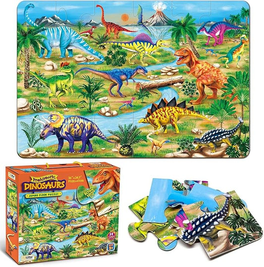 Dinosaur Floor Puzzle for Kids Ages 3-6, Jumbo 24-Piece Large Jigsaw Puzzle, Educational Preschool Toy for Boys and Girls, STEM Learning Gift for Toddlers